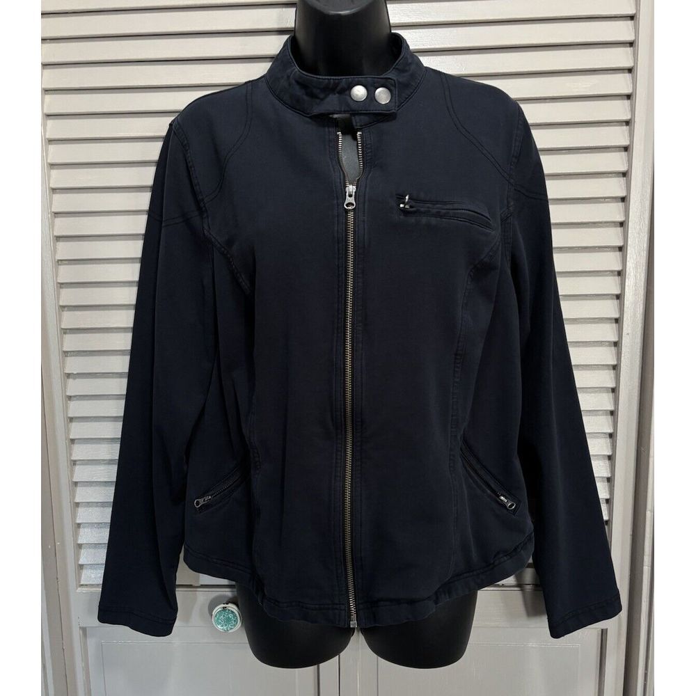 Lane Bryant Black Long Sleeve Zip‎ Up Jacket Size 16 Pockets Snaps Collar